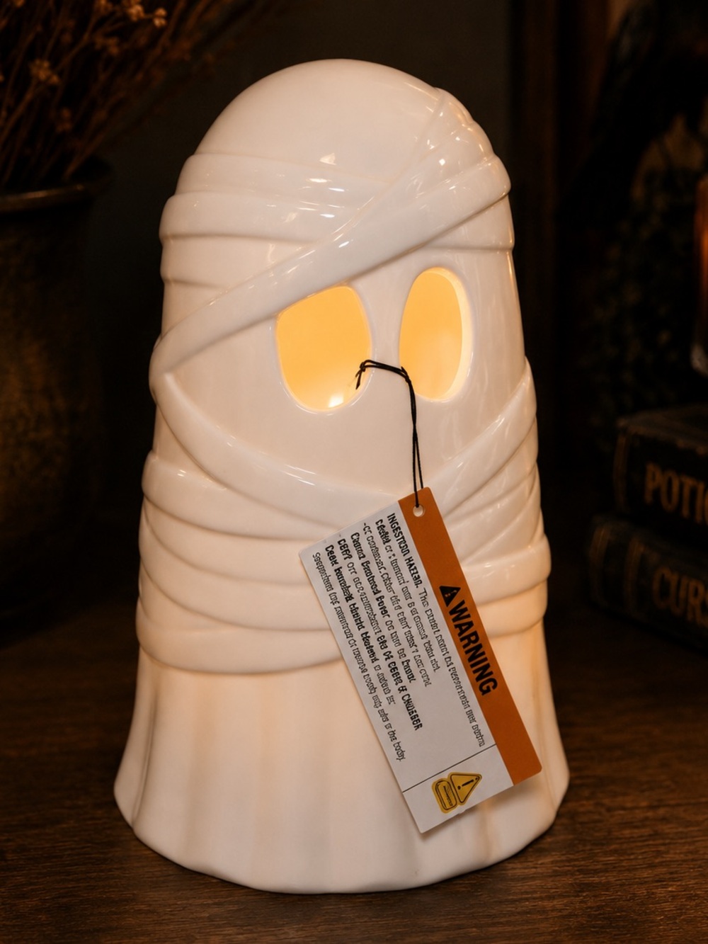 Goblin & Ghoul 10in LED Ceramic Mummy Ghost Lighted Halloween Decor NWT